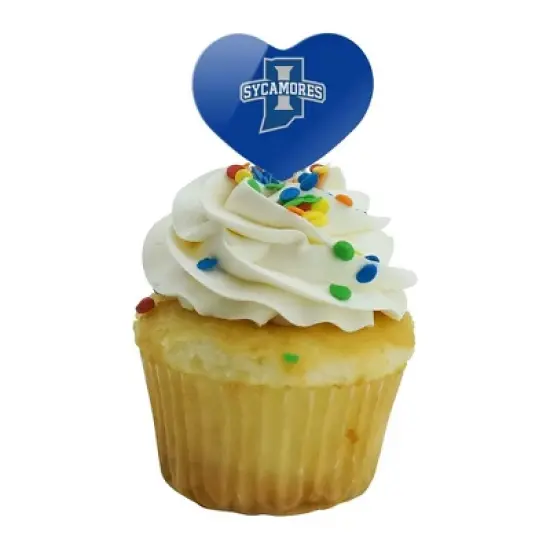 Indiana State University Primary Logo Heart Love Cupcake Picks Toppers Decoration Set of 6 image {4}