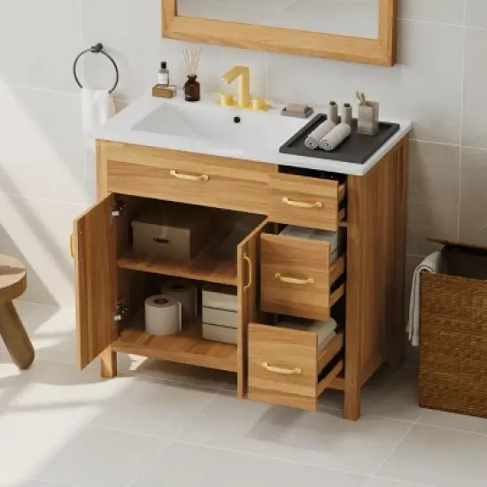 Merax Modern Storage Bathroom Vanity with Ceramic Sink, Wood image {2}