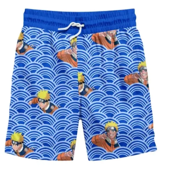 Naruto Character In Waves Boy's Blue Swim Trunks Shorts image {3}