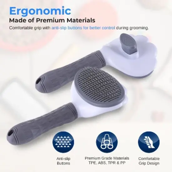 SereneLife Self-Cleaning Pet Grooming Brush with Massage Bristles & Easy Release Button &ndash; Gray &ndash; SLPTBRSH1 image {3}