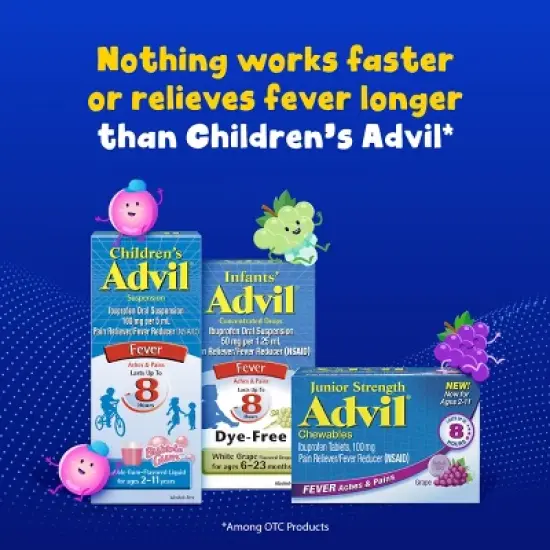 Advil Children's Dye-Free/Sugar-Free Liquid Fever Reducer/Pain Reliever 100 mg - Ibuprofen (NSAID) - Berry - 4 fl oz image {8}
