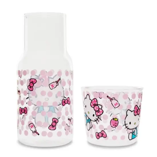 Silver Buffalo Sanrio Hello Kitty Pink Dots 18-Ounce Glass Pitcher and 8-Ounce Cup image {2}