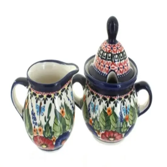 Blue Rose Polish Pottery 944-945 Zaklady Cream & Sugar Set image {2}