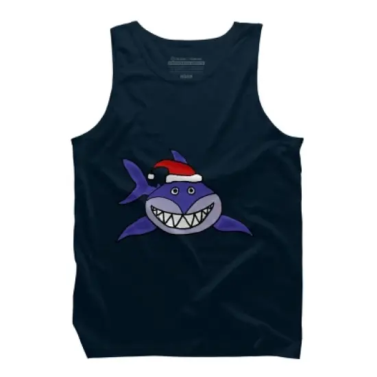 Men's Design By Humans Funny Christmas Shark in Santa Hat By SmileToday Tank Top image {5}