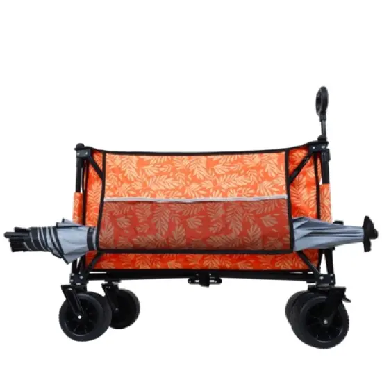 DSVIMOY Folding Wagon Cart with Bonus Picnic Mat, Drink Holders, and Side Pocket for Camping, Sports, Orange Print, 37.4"*23.03"*38.98" image {1}