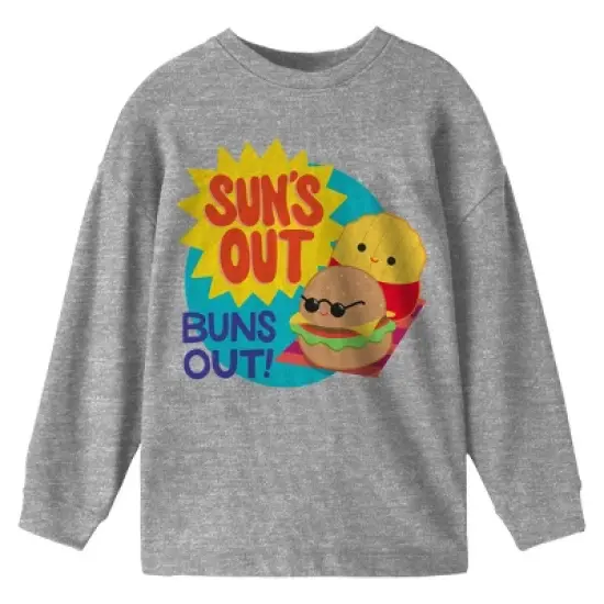 Squishmallows Sun's Out Buns Out Crew Neck Long Sleeve Athletic Heather Youth Tee image {2}