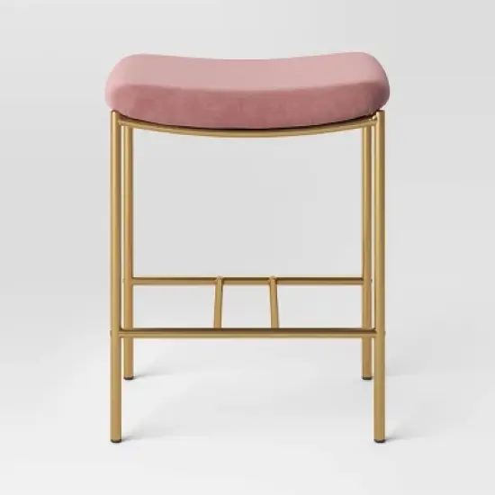 Orion Luxe Backless Counter Height Barstool with Brass Legs Blush Velvet - Threshold&trade; image {2}