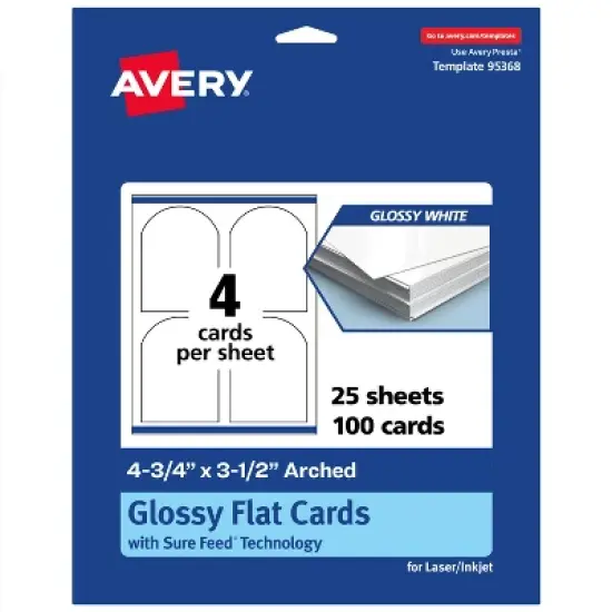 Avery Printable Arched Flat Cards, Sure Feed Technology, 4-3/4" x 3-1/2", Glossy White Cardstock, Print-to-The-Edge, Laser/Inkjet Printable, 40 Total image {10}