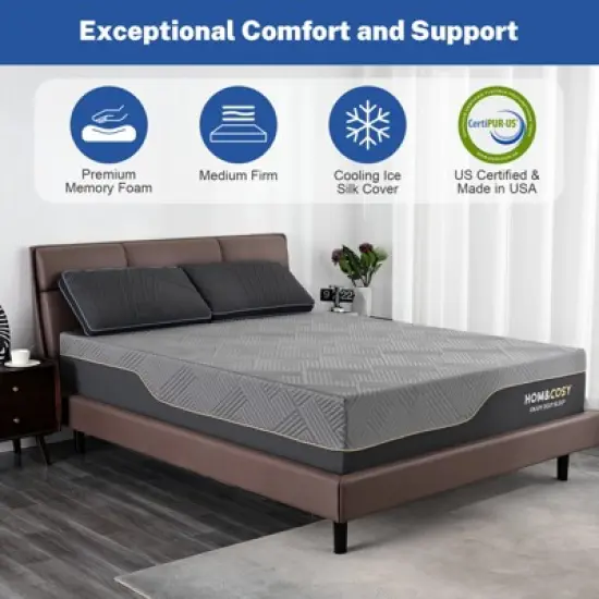 Vipbear 10inch/12inch Memory Foam Mattress, Luxury Cooling Green Tea/Gel Mattress With Ice Silk Cover, Premium Medium Firm Mattress For Back Pain image {3}