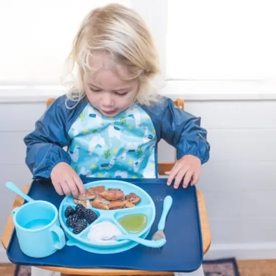 green sprouts Snap & Go Easy-wear Long Sleeve Bib Llamas 12-24m - Aqua image {2}