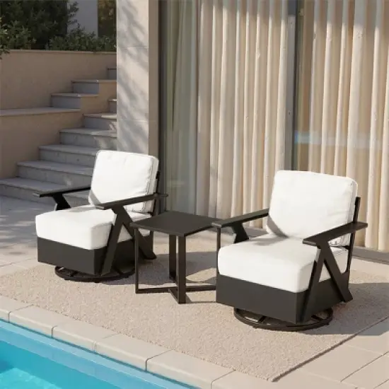 YARDSIGHT 3-Piece Outdoor Patio Swivel Chair Set with 2 Armchairs & Side Table, Weather-Resistant Furniture for Balcony, Porch, Deck image {8}