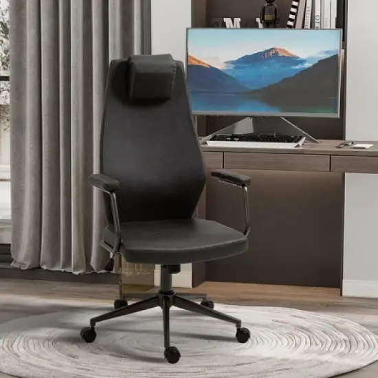 Vinsetto High-Back Executive Office Chair, Ergonomic Leather Computer Desk Chair with Adjustable Height, Headrest and 360 Swivel Wheels, Deep Gray image {1}