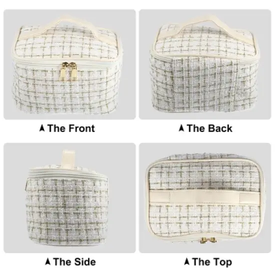 Unique Bargains Plaid Pattern Makeup Bag Cosmetic Travel Bag Woolen Large Makeup Bag for Women 1 Pc image {4}