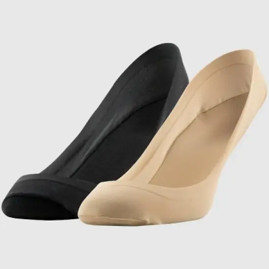 Peds Women's 2pk V Neck Super Low Cut Liner Socks - Black/Nude 5-10: Nylon Spandex Knit, Hidden Gel Heel Grip image {8}