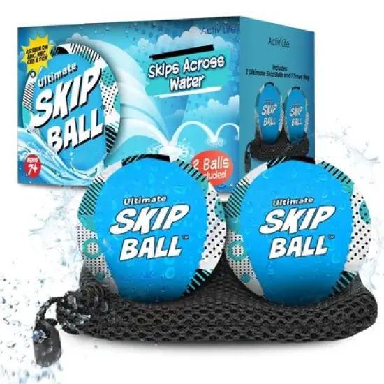 Activ Life 2 pack Water Skip Balls, Summer Gifts for Kids and Family Beach Games, Ages 7-14 Year Old - Blue Spots image {4}
