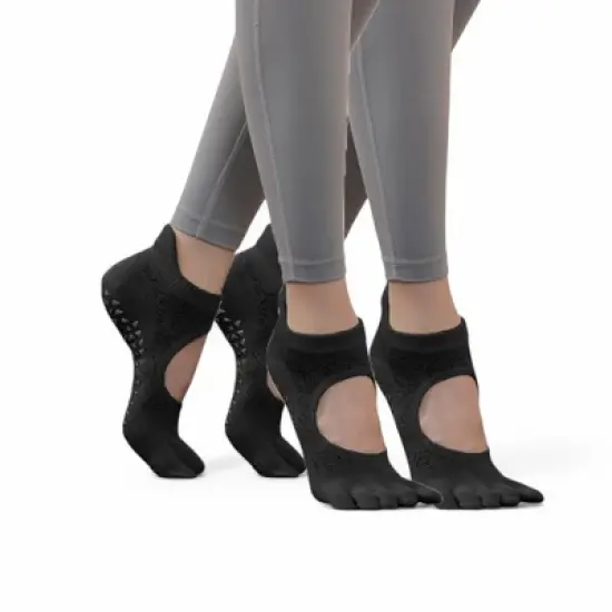 Alilang Women's 2-Pack Non-Slip Five-Toe Yoga Socks with Open Top Design for Stability and Comfort - One Size Fits Most, image {8}