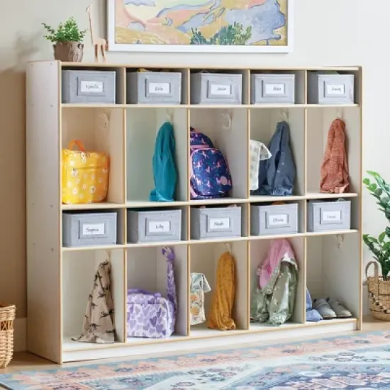 Guidecraft EdQ 10-Section Wooden Storage Locker for Classroom, Kids Natural Wood Cubby Organizer with Shelves and Hooks for Coats image {8}