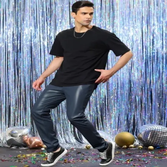 Lars Amadeus Men's Metallic Slim Fit Night Club Disco Shiny Faux Leather Pants image {2}