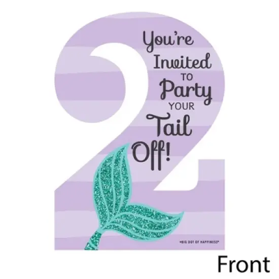 Big Dot of Happiness 2nd Birthday Let's Be Mermaids - Shaped Fill-in Invitations - Second Birthday Party Invitation Cards with Envelopes - Set of 12 image {1}