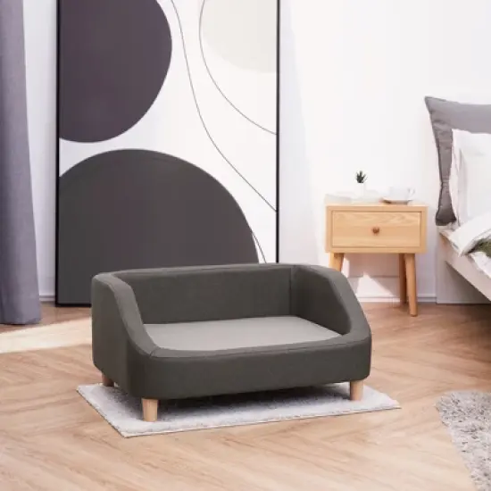 Teamson Pets Bennett 32 Inch Raised Heathered Linen Sofa Dog Daybed with Removable Cushion and Washable Cover for Cats & Small or Medium Dogs, Gray image {1}