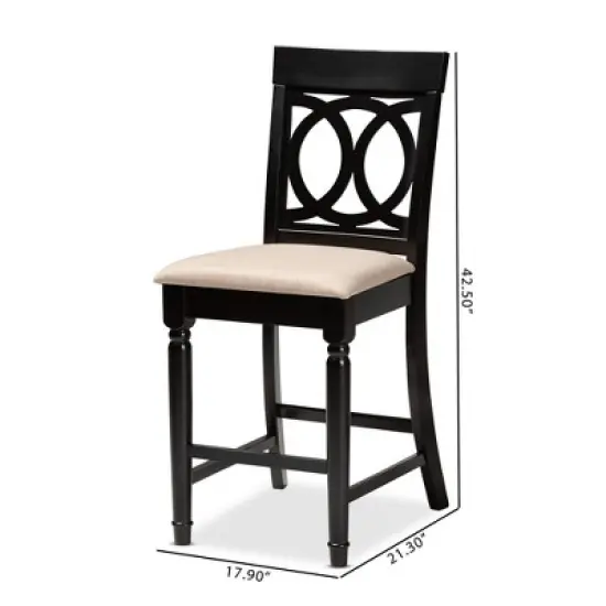 Set of 2 Verina Upholstered Wood Counter Height Barstools Sand/Espresso - Baxton Studio image {3}