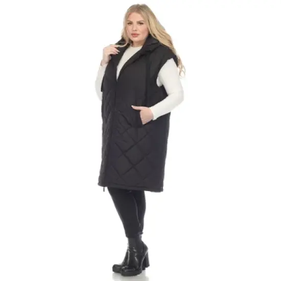 Plus Size Diamond Quilted Hooded Puffer Vest-White Mark image {1}