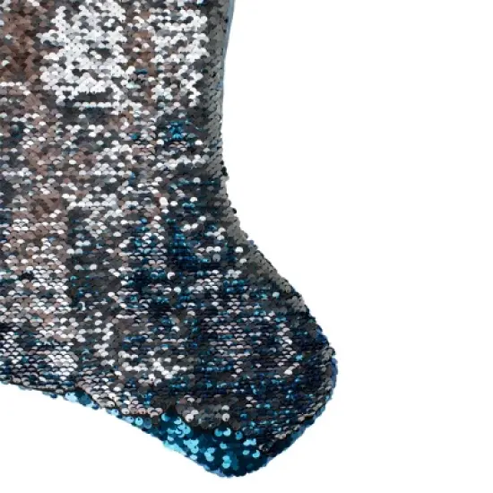 Northlight 22.75" Sky Blue and Silver Reversible Sequined Christmas Stocking with Faux Fur Cuff image {3}