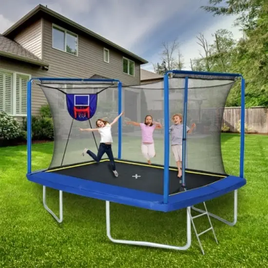 QingMoon 8FT &times; 12FT Rectangular Trampoline With Basketball Board,Ball Inflator,Ladder, Galvanized steel frame, Weatherproof For Kids and Adults image {2}