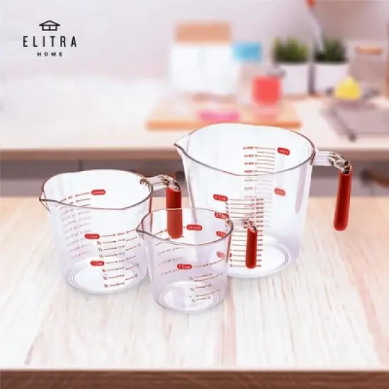 Elitra Home Complete Measuring Set, 13-Pack Stainless Steel Cups, Spoons, Plastic Measuring Pitchers with Spout - Engraved Measurements image {5}