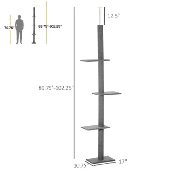 Floor-to-Ceiling Cat Tree Cat Climbing Tower with Sisal-Covered Scratching Posts Natural Cat Tree  Grey image {4}