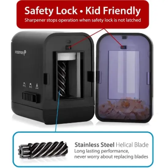 Fosmon Electric Pencil Sharpener with 3 Sharpness, Colored Pencil Sharpener Battery Powered, Automatic Pencil Sharpener For Kids Classroom Home, Black image {4}
