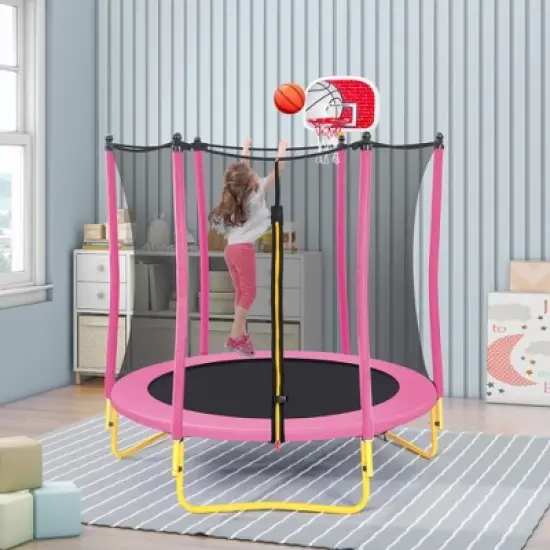 Jump Into Fun 65IN 5.5FT Outdoor & Indoor Mini Toddler Trampoline With Basketball Hoop, Safety Enclosure Net Birthday Gifts for Boys & Girls image {10}