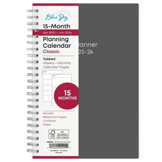 Blue Sky 5"x8" 2025-2026 Weekly/Monthly Wirebound 15-Month Planner Solid Gray image {2}