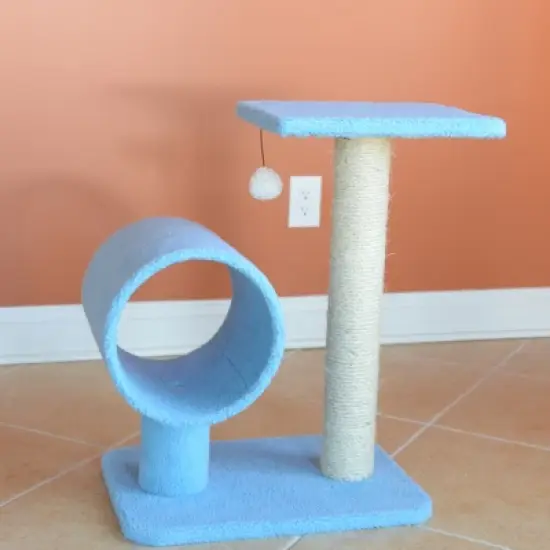 Armarkat Sky Blue 25" Real Wood Cat Tree With Scratcher And Tunnel for Privacy And Hiding, B2501 image {4}