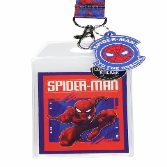 Marvel Spider-Man ID Badge Holder Lanyard w/ Rubber Pendant and Collectible Sticker image {1}