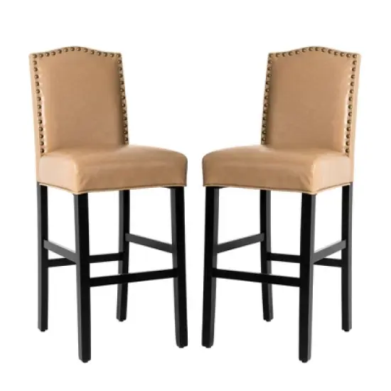 Set of 2 Upholstered PU Barstools with Studded Decor - Glitzhome image {13}