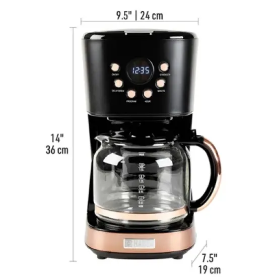 Haden Dorset 1.7 Liter Stainless Steel Electric Hot Water Kettle Bundled with 12 Cup Drip Coffee Maker Coffee Machine, Black & Copper image {4}