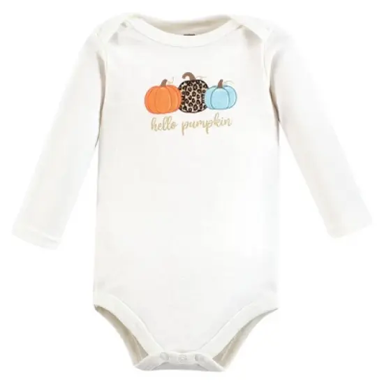 Hudson Baby Infant Girl Cotton Long-Sleeve Bodysuits, Leopard Pumpkin image {2}