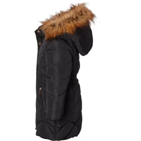 Sportoli Girls Fleece Lined Quilted Midlength Fur Trimmed Hood Winter Puffer Coats image {1}
