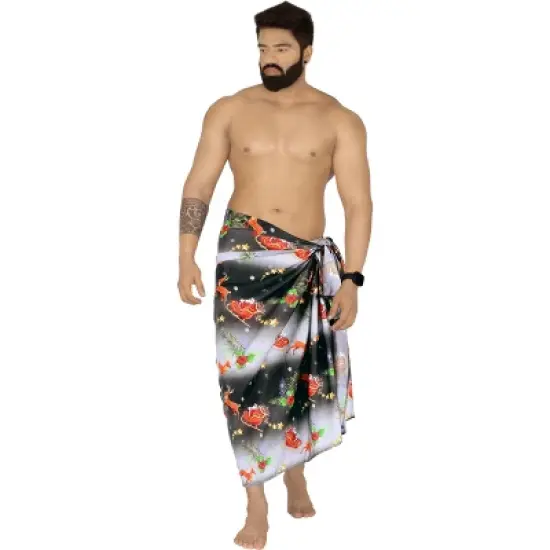 LA LEELA Men's Christmas Tree Bath Trunk Swimsuit Vacation Xmas Party Gifts Sarong Holiday Pareo Beach Wrap One Size Black image {2}
