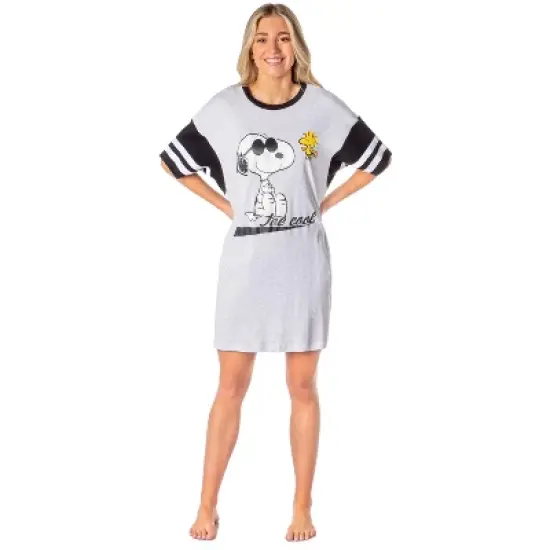 Peanuts Womens' Joe Cool Snoopy Woodstock Nightgown Pajama Shirt Dress Grey image {3}