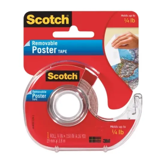 Scotch Removable Poster Tape with Dispenser, 3/4" x 150", Clear, Pack of 3 image {1}
