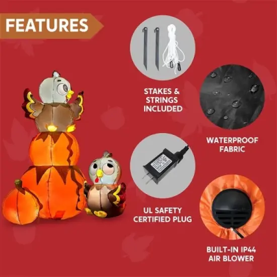 Joyfy 6 FT Thanksgiving Pumpkin Turkey Inflatable Stacking, Blow Up Outdoor Decorations With Built-in LED, Halloween Inflatable Decorations image {5}