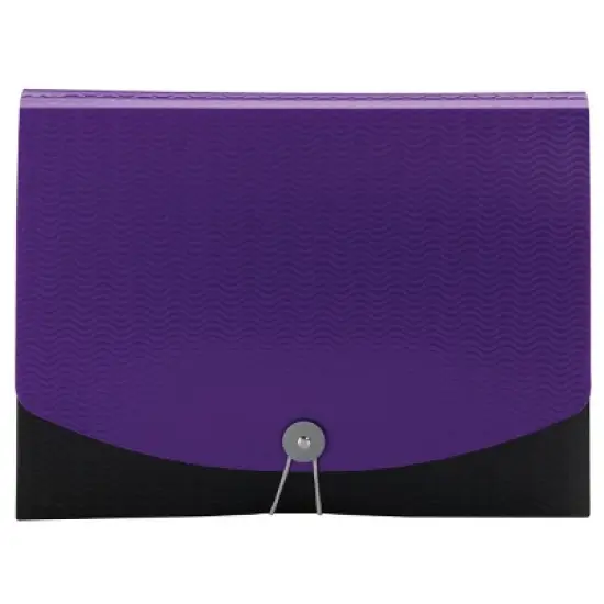 Smead Poly Expanding File, 6 Dividers, Flap and Cord Closure, Letter Size, Wave Pattern Purple/Black (70882) image {2}