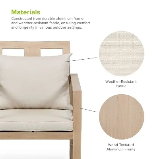 Greemotion 5pc Lyon 3-in-1 Outdoor Convertible Patio Dining Set with Arm Chairs Brown: Modern Aluminum & Teak Table, UV-Resistant image {4}