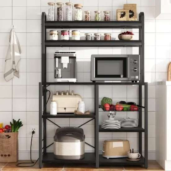 Industrial Kitchen Bakers Rack with Power Outlet,6-Tier Space-Saving Microwave Stand image {3}