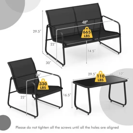 Tangkula 4 PCS Furniture Set Tempered Glass Coffee Table Chair Outdoor Patio Loveseat Black image {3}