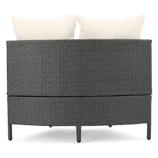 Christopher Knight Home 2pc Newton Wicker Outdoor Patio Curved Loveseat Sectional with Cushions Gray/White image {6}