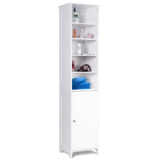 Costway 72''H Bathroom Tall Floor Storage Cabinet Shelving Display Grey\White image {10}