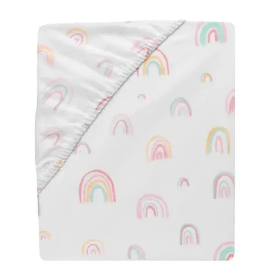 Lambs & Ivy Watercolor Pastel Rainbow 100% Cotton Baby Fitted Crib Sheet image {2}